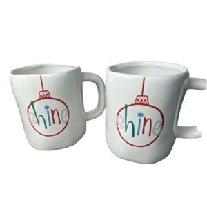 PIER 1 Set Of Two SHINE Holiday Christmas Ornament Coffee Cup Mug NWT, Retired